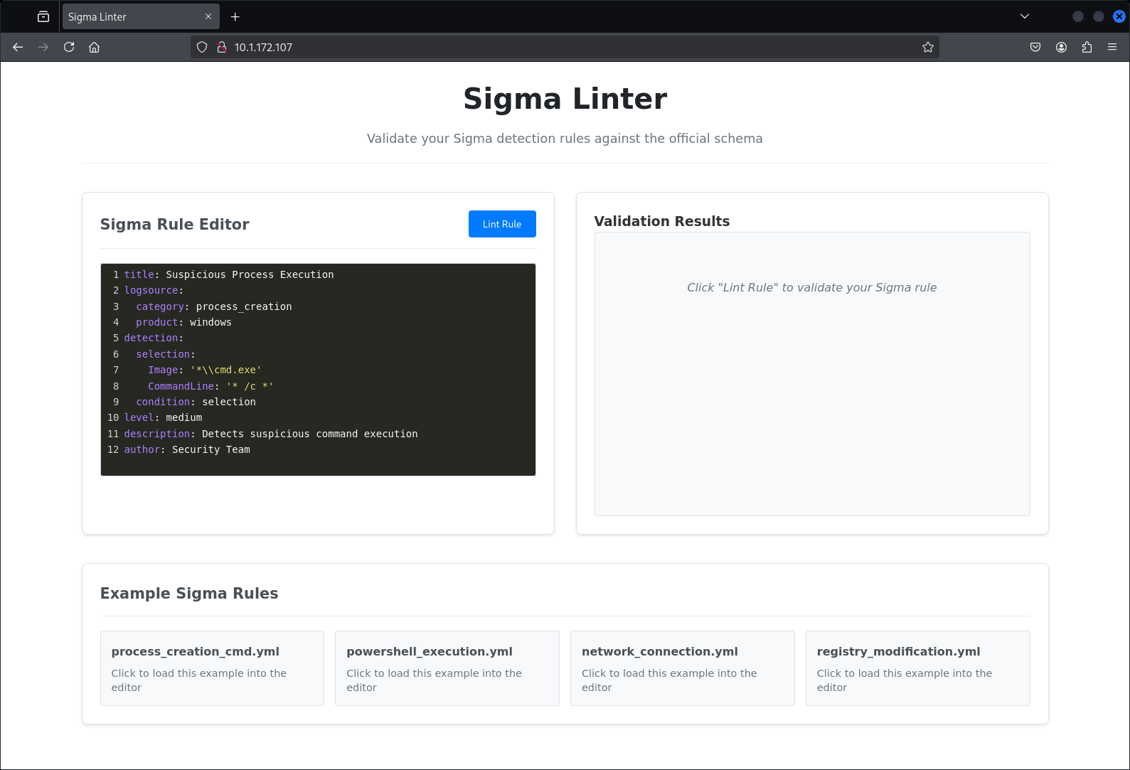 Sigma Linter webpage
